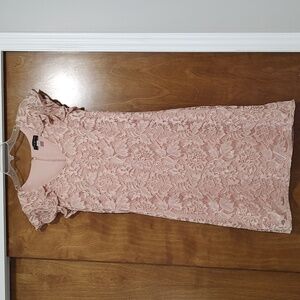 Peachy pink lace covered dress